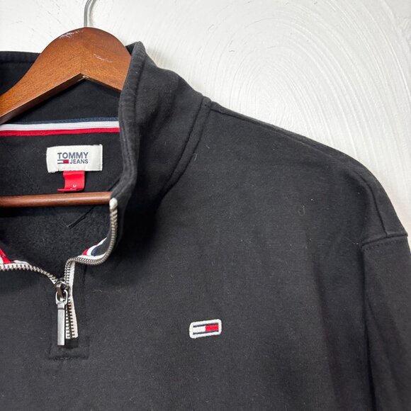 Tommy Jeans Crop Top Sweatshirt Black Pullover Long Sleeve Mock Neck 1/4 Zip M - Picture 2 of 4